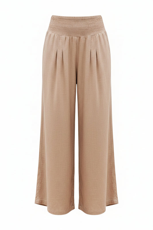 Women's Wide Leg High Waist Gathered Pants with Pockets - 1