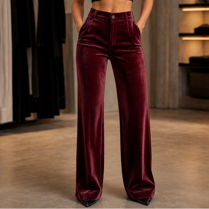 Women's Wide-Leg High-Waisted Trousers with Pleated Front