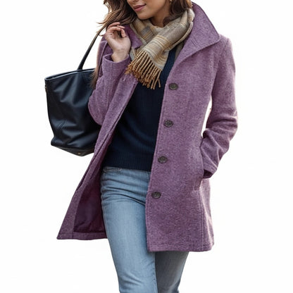 Women's Winter Coat with Lapel Collar and Button Closure