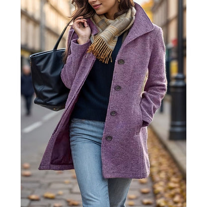 Women's Winter Coat with Lapel Collar and Button Closure