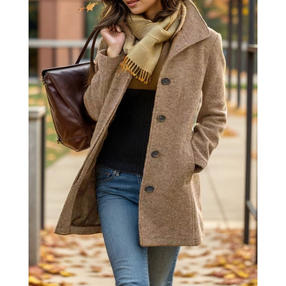Women's Winter Coat with Lapel Collar and Button Closure