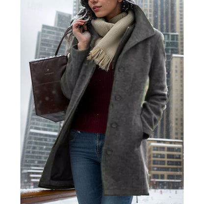 Women's Winter Coat with Lapel Collar and Button Closure