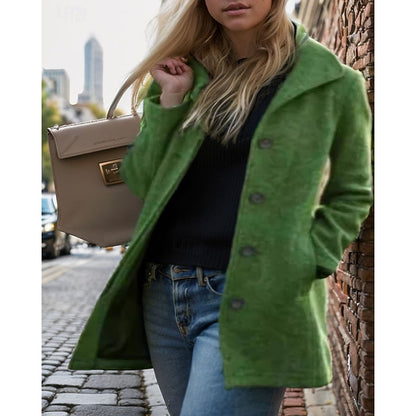 Women's Winter Coat with Lapel Collar and Button Closure