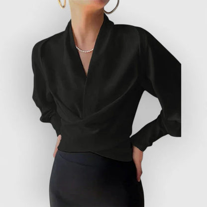Women's Wrap Blouse with Deep V-Neck and Twisted Knot Hem