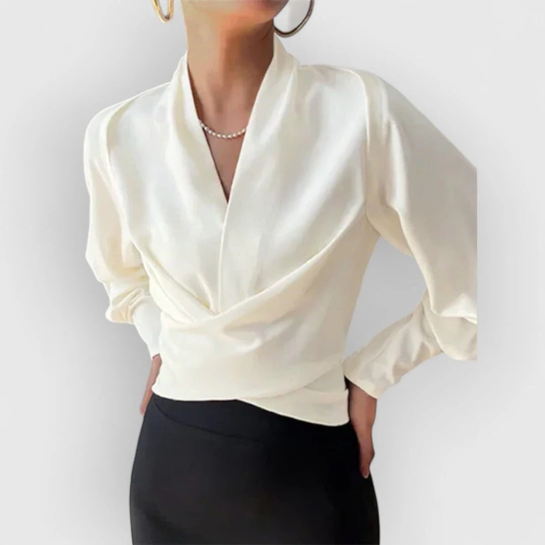 Women's Wrap Blouse with Deep V-Neck and Twisted Knot Hem