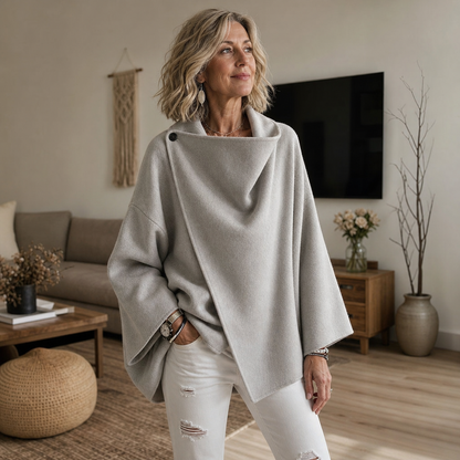 Women's Wrap Cape Jacket with Asymmetric Button Collar