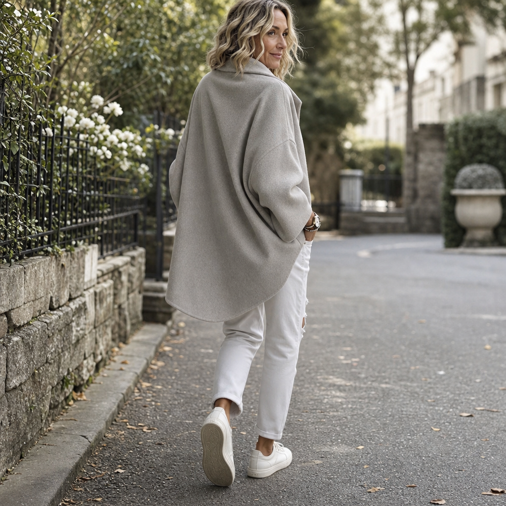 Women's Wrap Cape Jacket with Asymmetric Button Collar