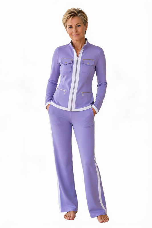 Women's Zip-Up Jacket and Wide-Leg Trousers Co-ord Set with Stand Collar