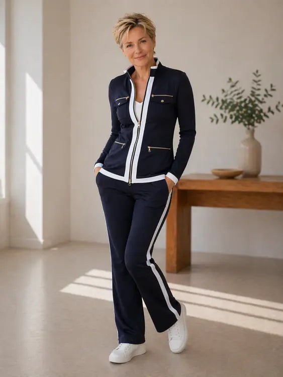 Women's Zip-Up Jacket and Wide-Leg Trousers Co-ord Set with Stand Collar